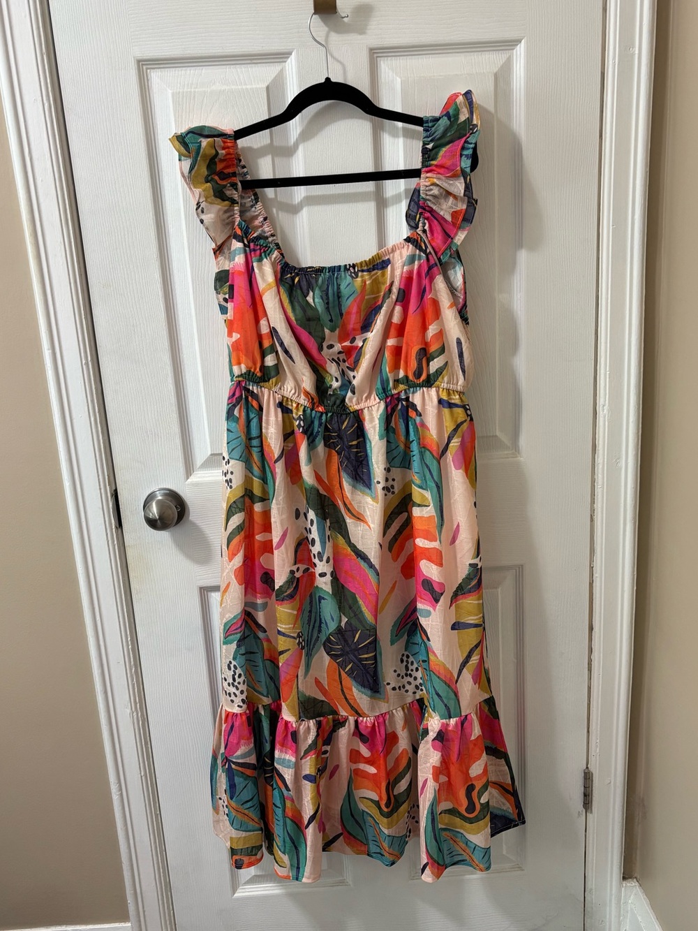 Chic Soul Multicolor Tropical Print Midi Dress with Ruffle Straps